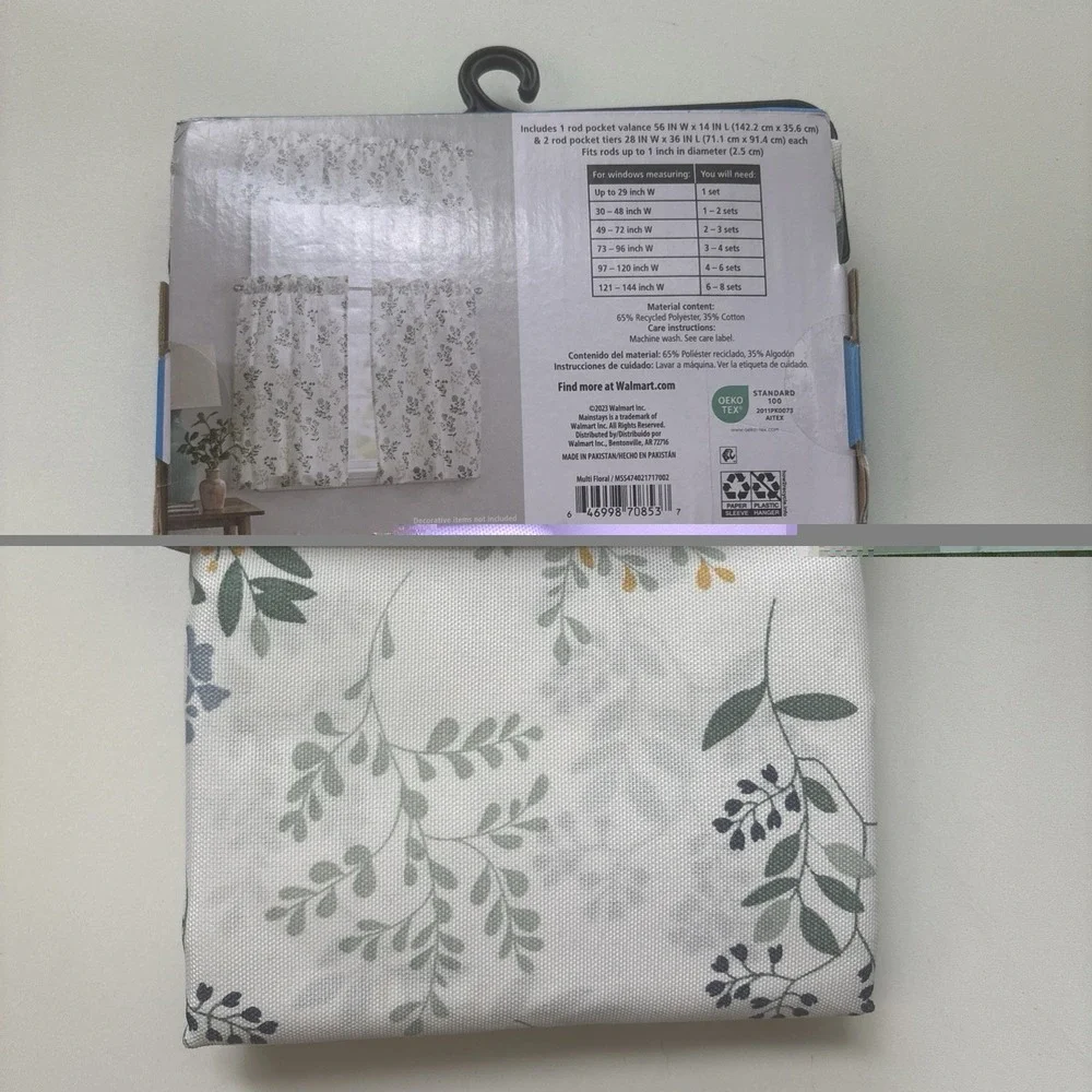 Mainstays 36-Inch Small Window Set 3 Piece Floral Leaf Valance Cottage Core